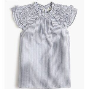 NWT J.Crew Striped Flutter Sleeve top Large L 100% cotton Ruffles Sleeveless
